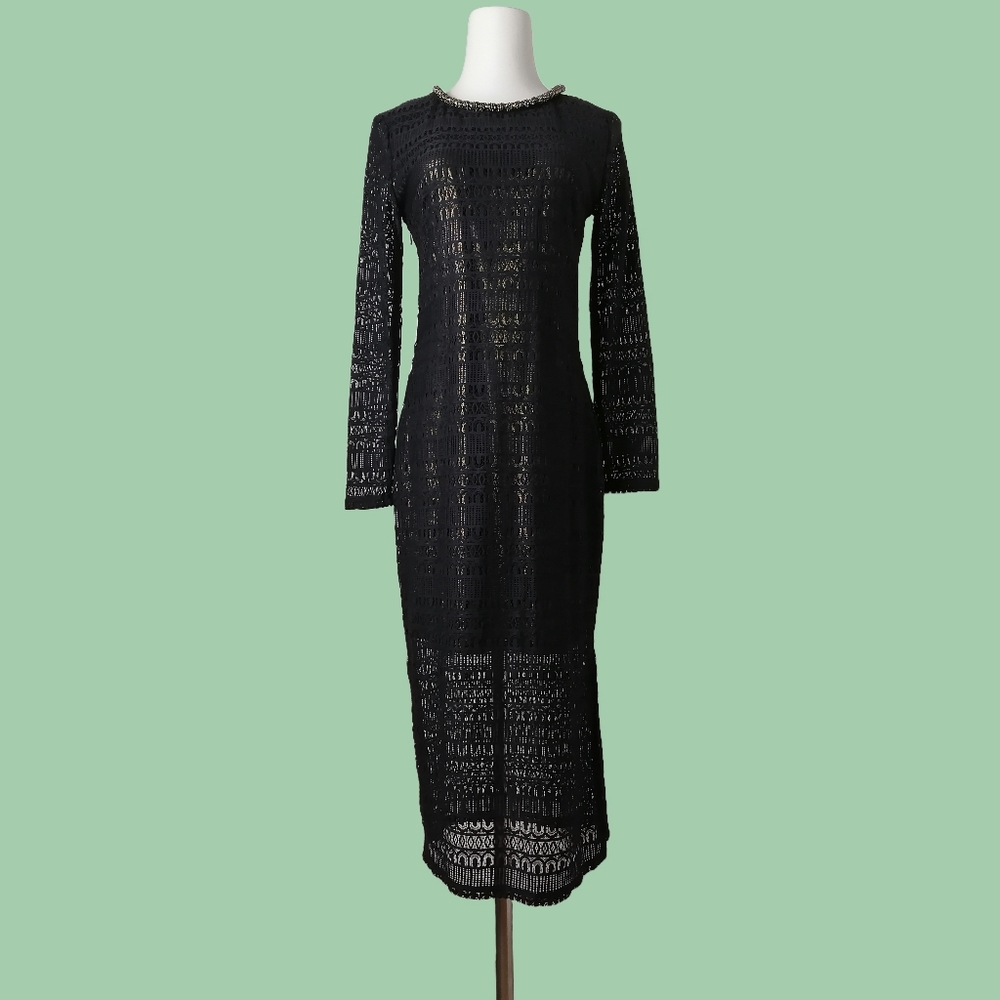 💜 black hollow mesh long sleeve dress by only